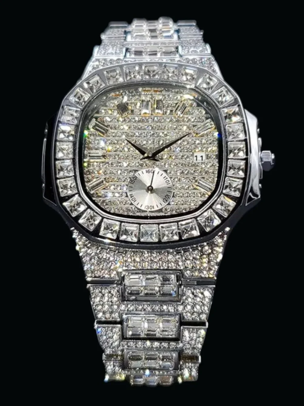 Luxury Date Special Minute Hand Iced Out Diamond Watch, Hip Hop Watch For Men
